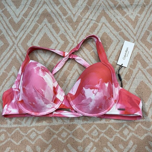 Calvin Klein Other - NWT Calvin Klein Pink Watercolor Underwire Bikini Swim Top Size XL